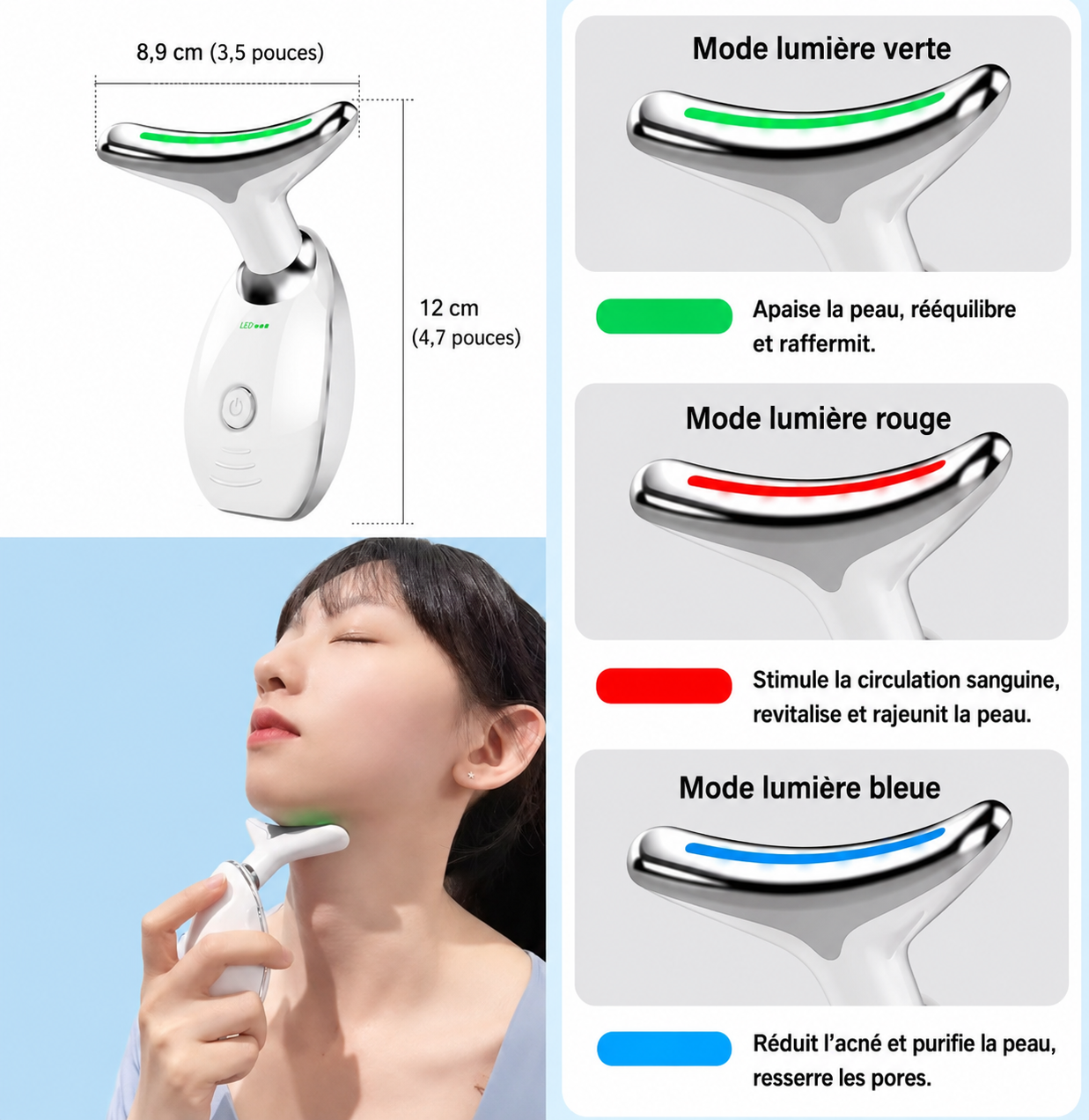 Éclat Pro — Appareil LED Anti-Âge Visage & Cou