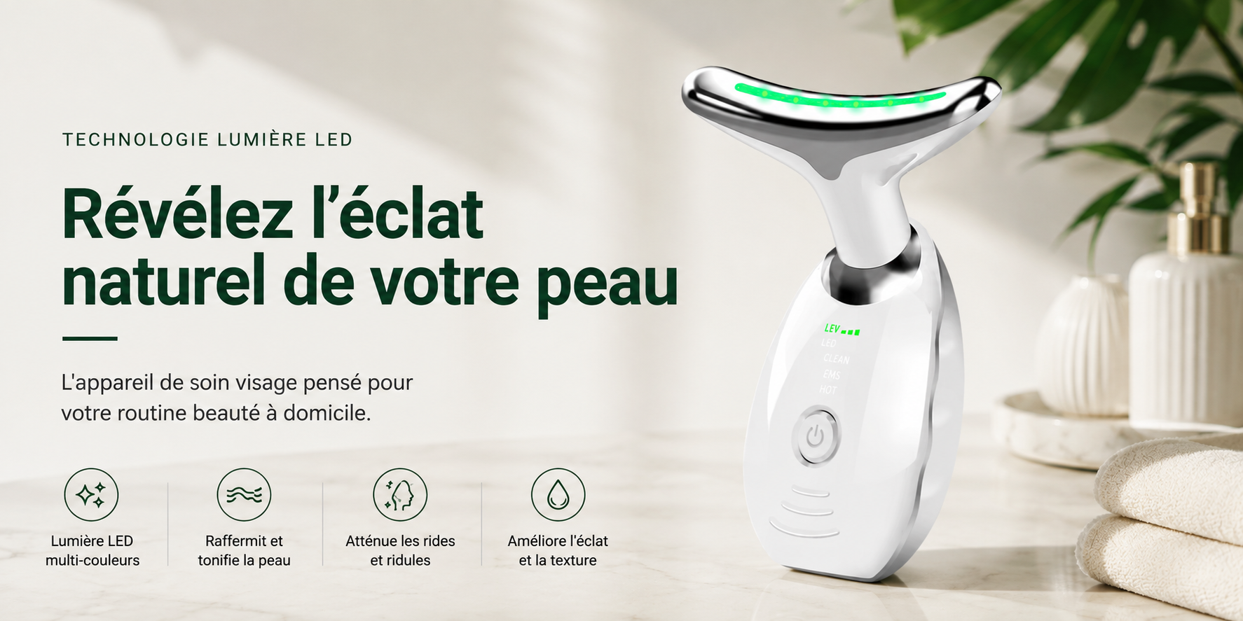 Éclat Pro — Appareil LED Anti-Âge Visage & Cou
